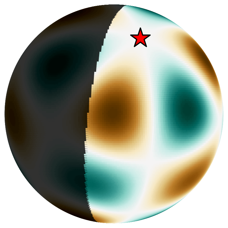 Half-lit planet with spherical harmonic painted on