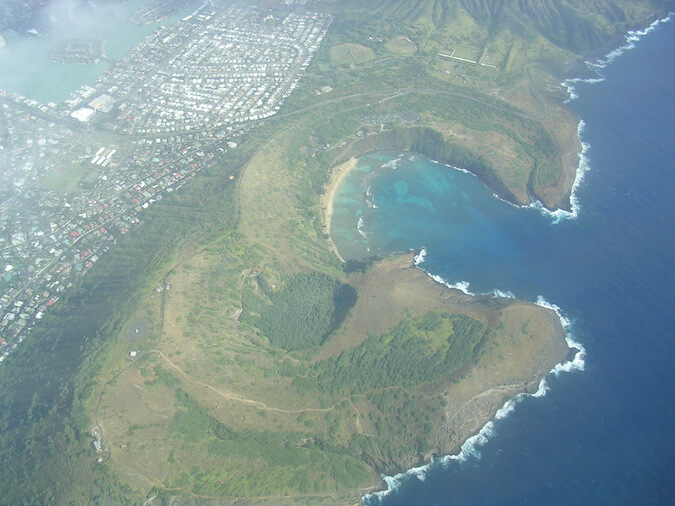 Hanauma Bay in Hawaii from the air