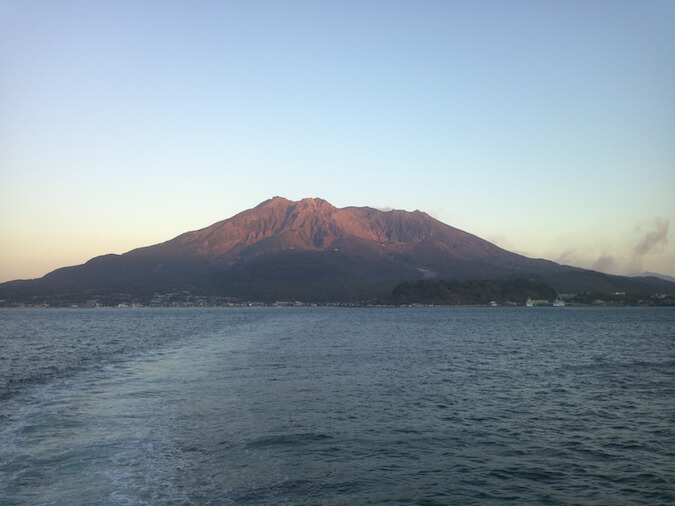 Sakurajima volcano with water in front