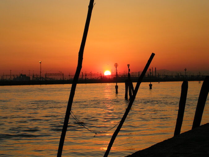 Sunset at a dock in Venice