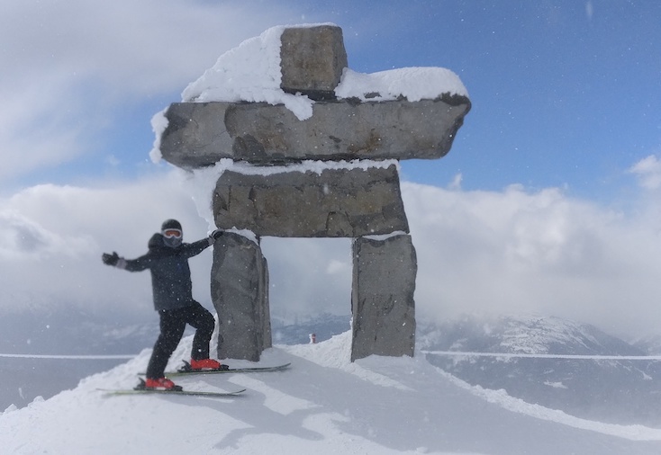 Chilly inukshuk atop Whistler Mountain in British Columbia